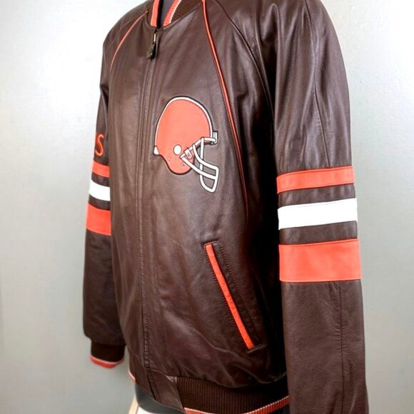 Cleveland Browns Leather Jacket by G-III Cow Leather High Quality BROWN MEDIUM - Picture 5 of 9